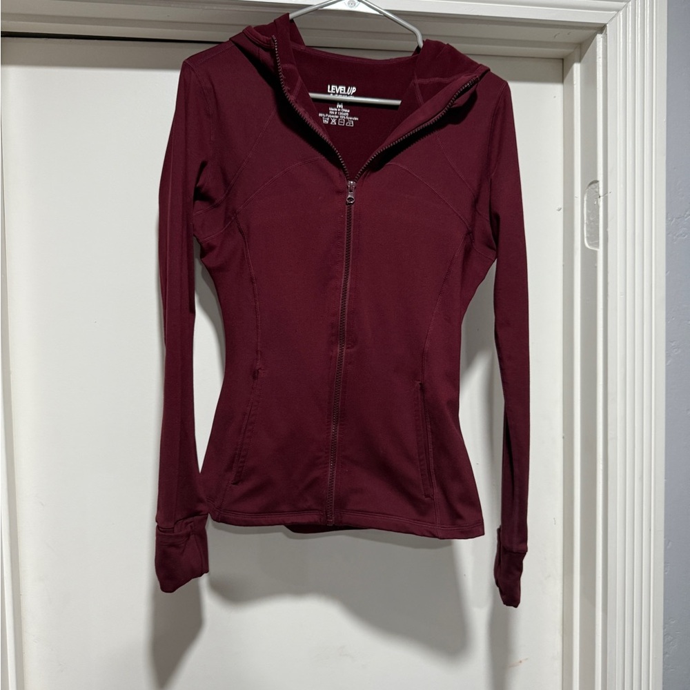 Maroon Zip-Up Active Hoodie